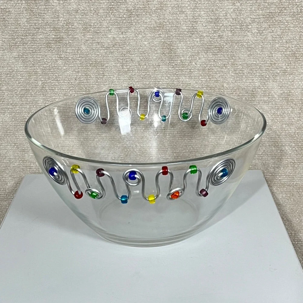 Dary Rees‎ Large 11 Inch Glass Wire Beaded Serving Mixing Bowl